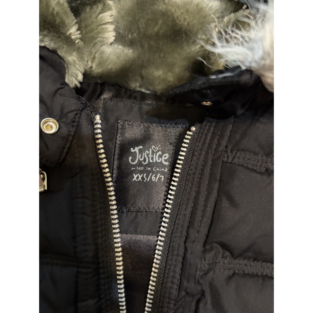 JUSTICE Girls 6 7 Faux Fur Hooded Puffer Vest Black - Picture 2 of 5